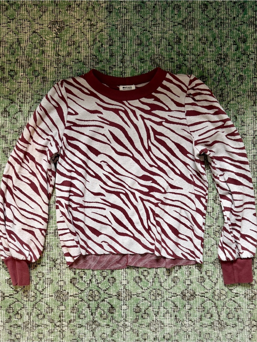 LAmade Maroon and Cream Zebra Crewneck Sweater